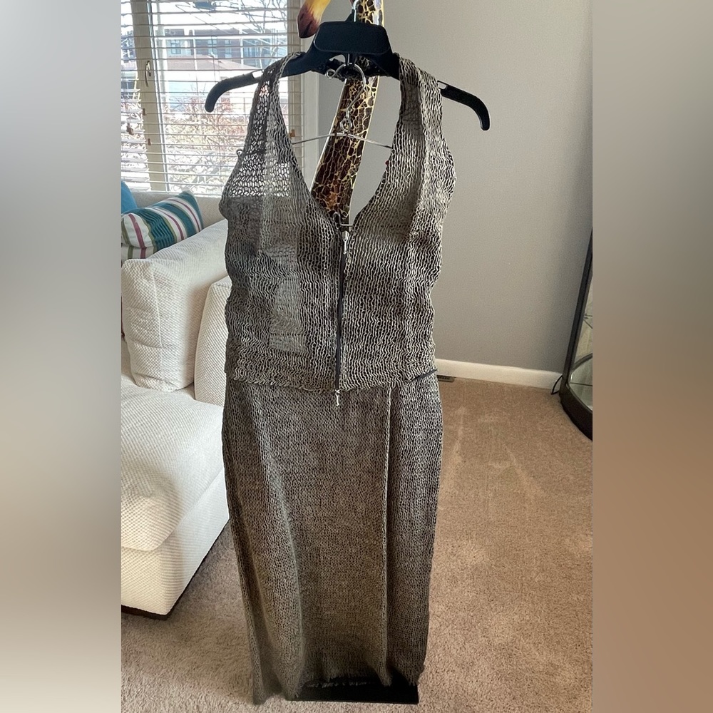 Sheer thin backless top and matching ankle length skirt